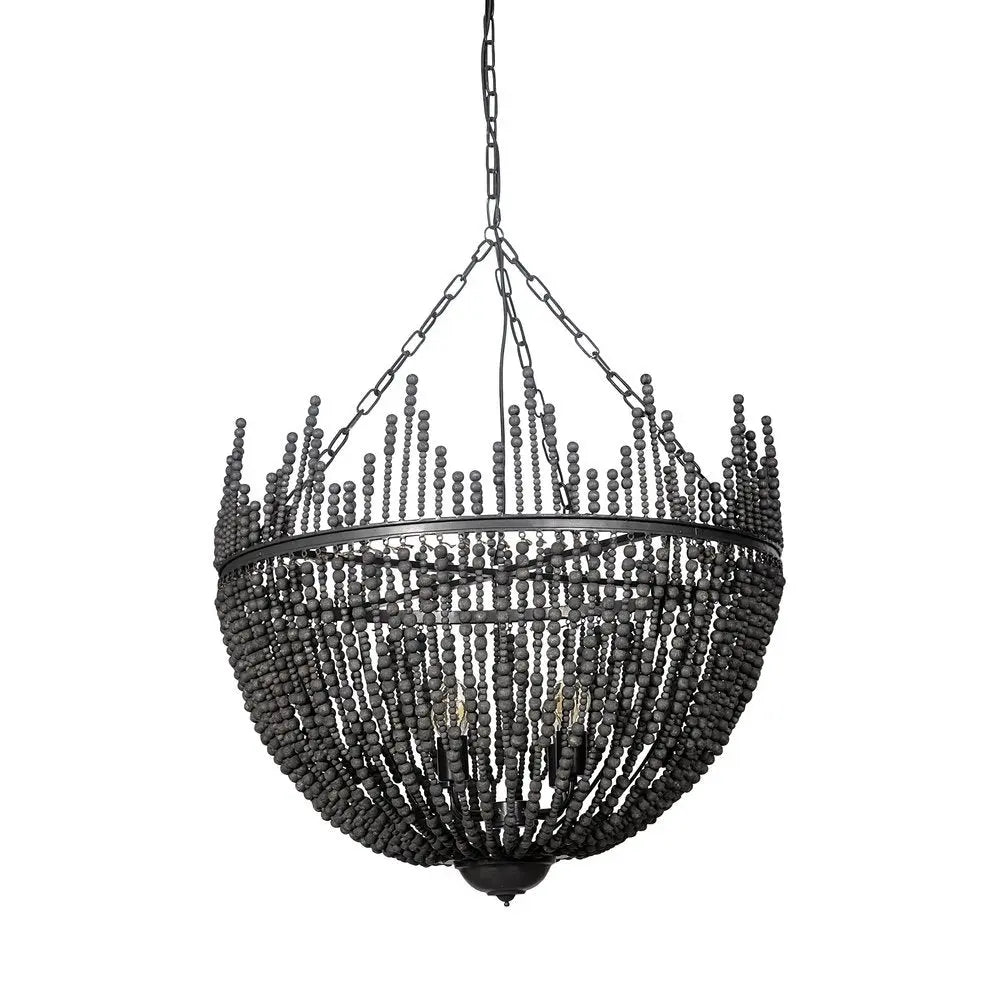 Black Unique Statement Four Light Metal and Beads Dimmable Chandelier HomeRoots