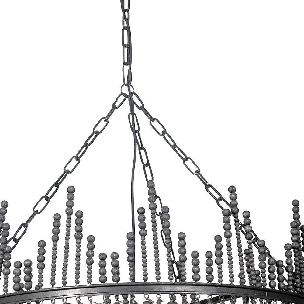 Black Unique Statement Four Light Metal and Beads Dimmable Chandelier HomeRoots