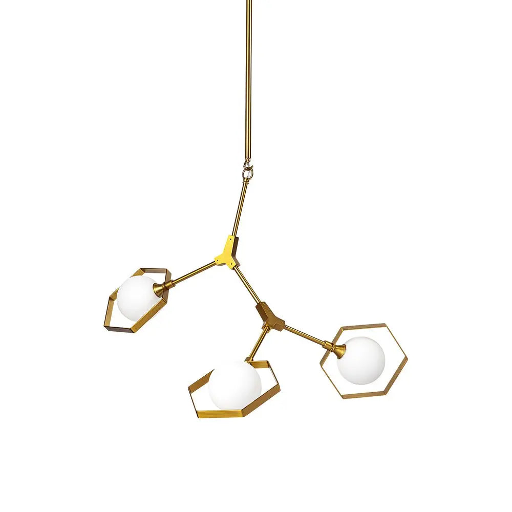 Brass Unique Statement Three Light Metal and Glass Dimmable Chandelier With White Shades HomeRoots
