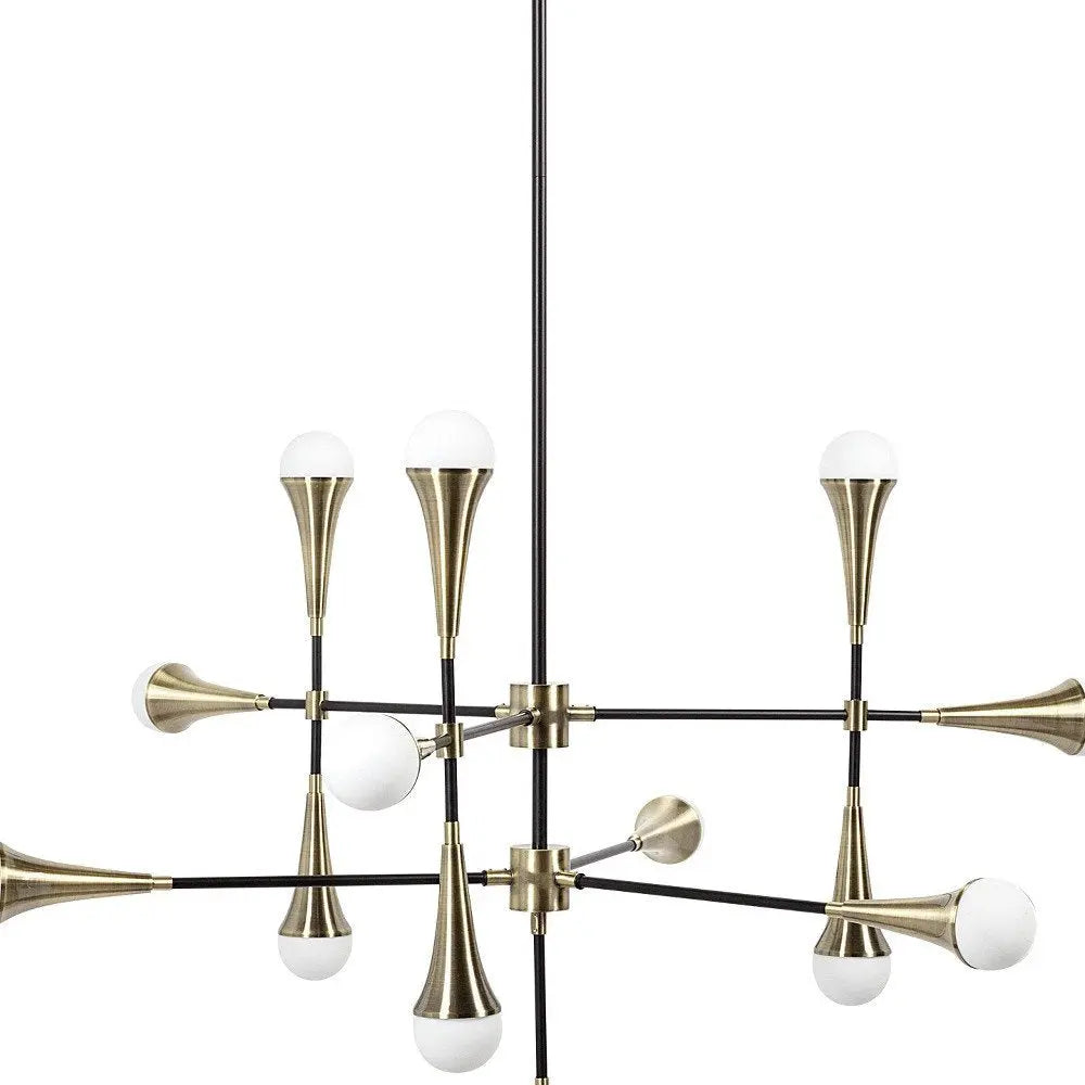 Gold And Black Sputnik Multi Light Metal and Glass Dimmable Chandelier HomeRoots
