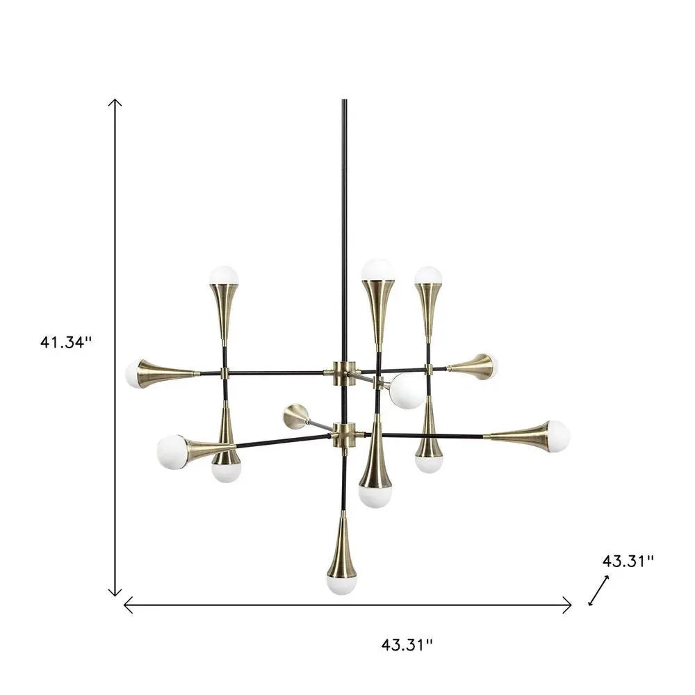 Gold And Black Sputnik Multi Light Metal and Glass Dimmable Chandelier HomeRoots