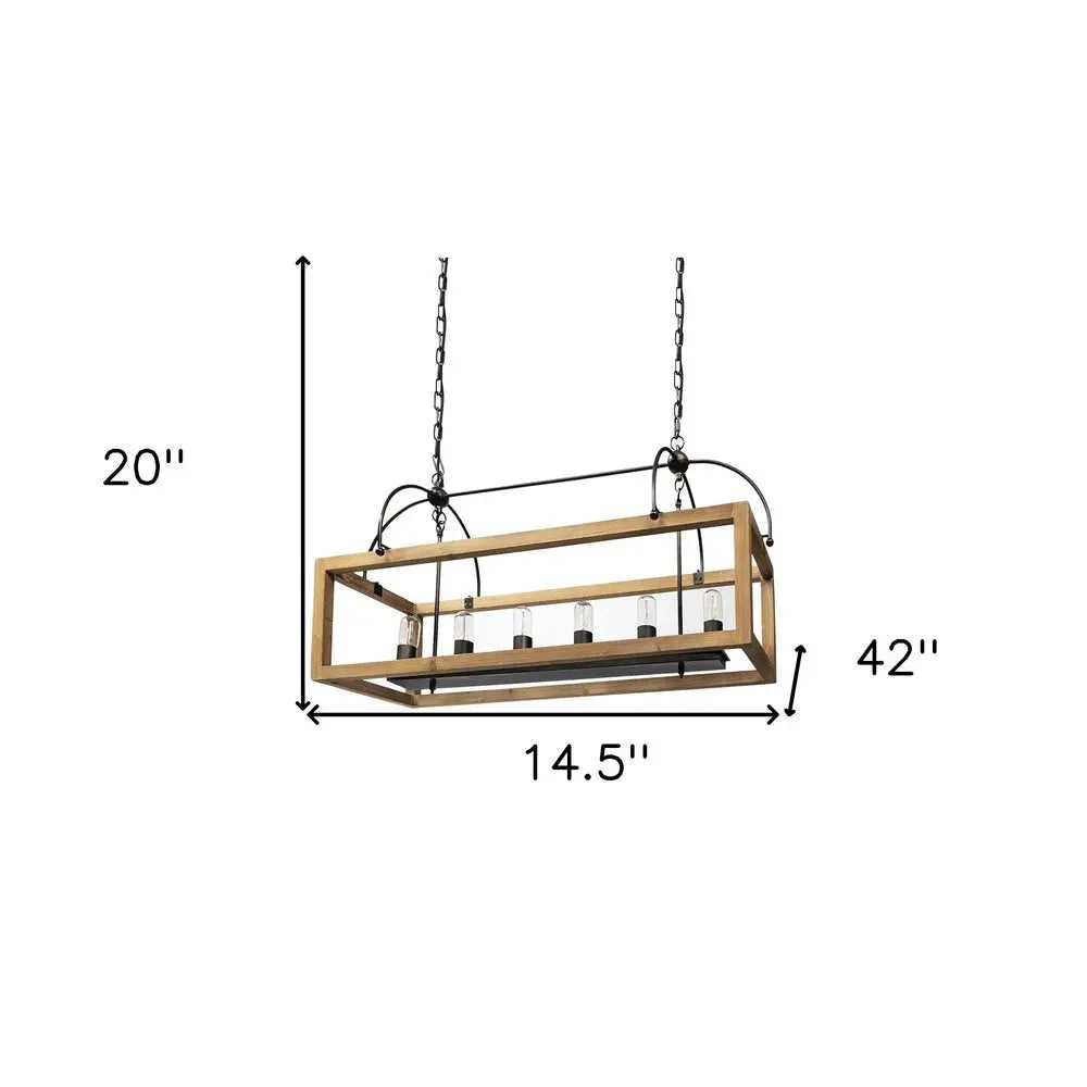 Natural And Black Candle Style Six Light Wood and Metal Dimmable Chandelier HomeRoots