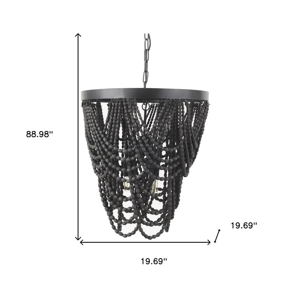 Black Empire Three Light Metal and Beads Dimmable Chandelier HomeRoots