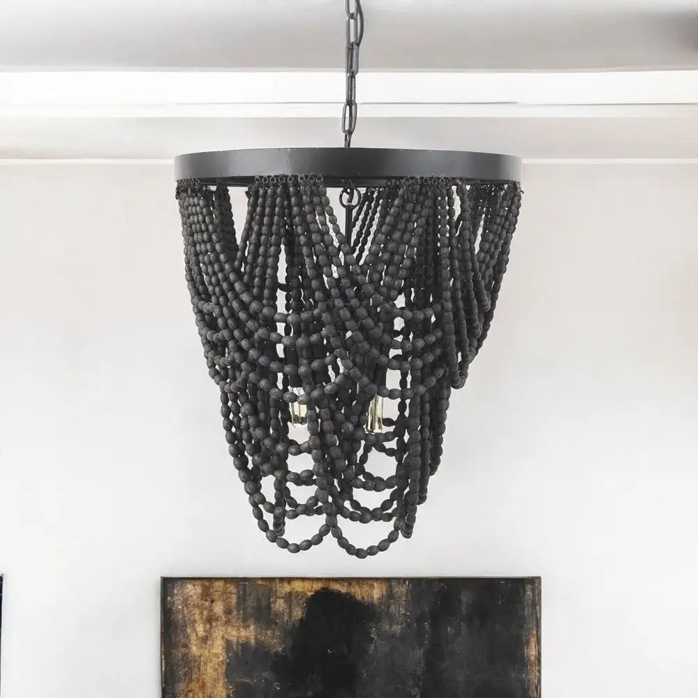 Black Empire Three Light Metal and Beads Dimmable Chandelier HomeRoots