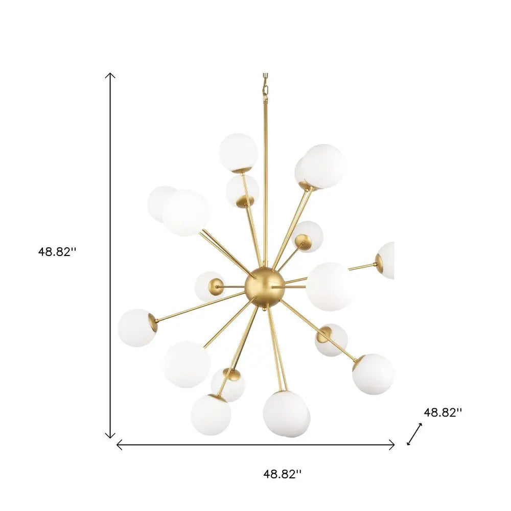 Gold Sputnik Multi Light Frosted Metal and Glass Dimmable Chandelier With White Shades HomeRoots