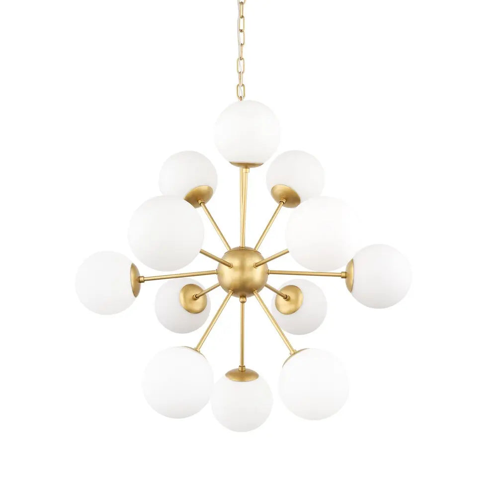 Gold Sputnik Eleven Light Frosted Metal and Glass Dimmable Chandelier With White Shades HomeRoots