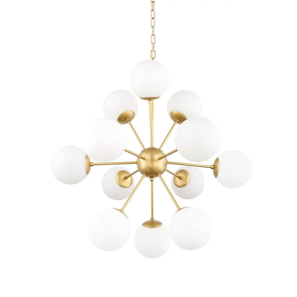 Gold Sputnik Eleven Light Frosted Metal and Glass Dimmable Chandelier With White Shades HomeRoots