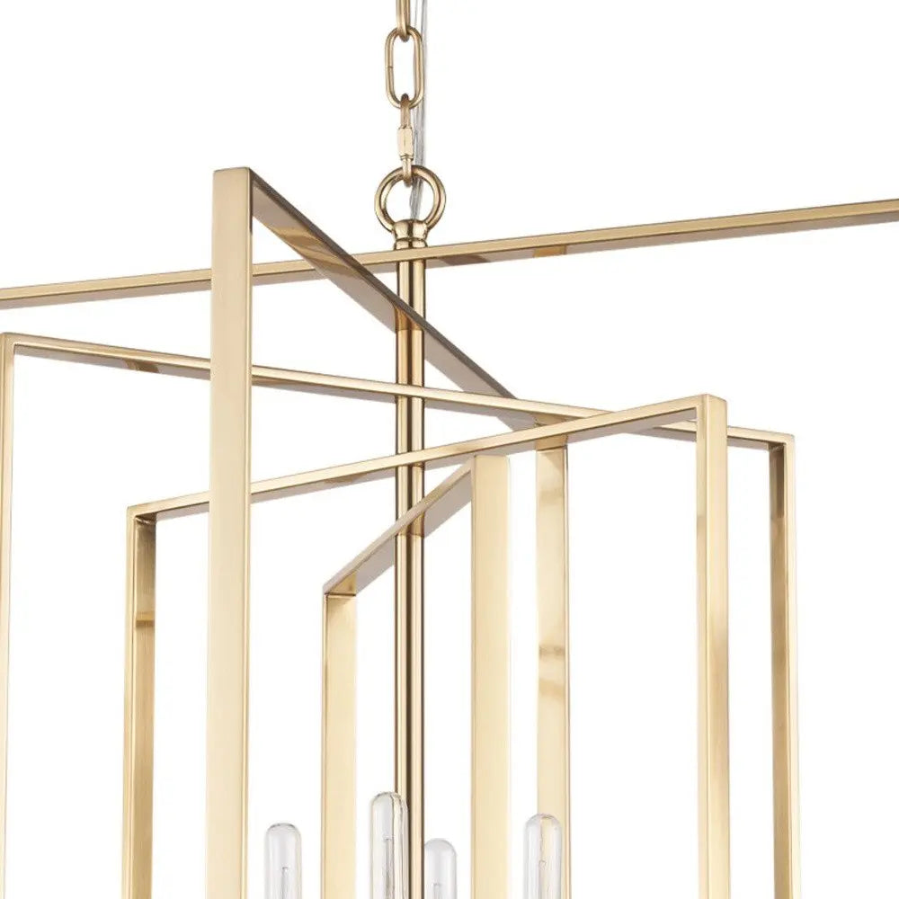 Antiqued Gold Geometric Four Light Metal Dimmable Chandelier HomeRoots