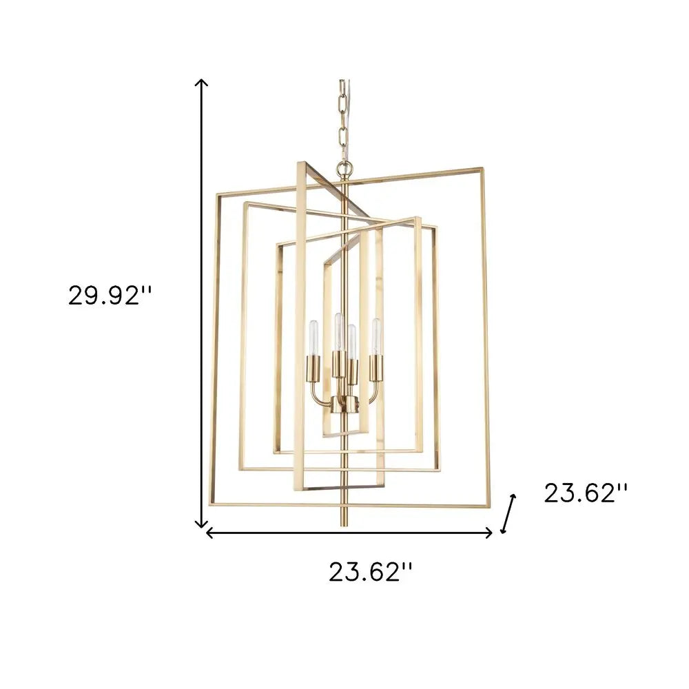 Antiqued Gold Geometric Four Light Metal Dimmable Chandelier HomeRoots