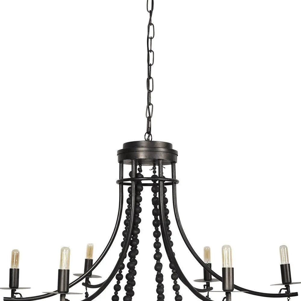 Black Candle Style Six Light Metal and Beads Dimmable Chandelier HomeRoots