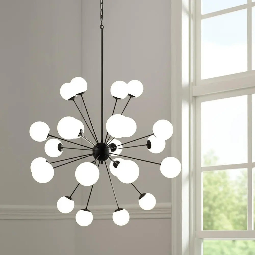 Black Eleven Light Frosted Metal and Glass Dimmable Chandelier With White Shades HomeRoots