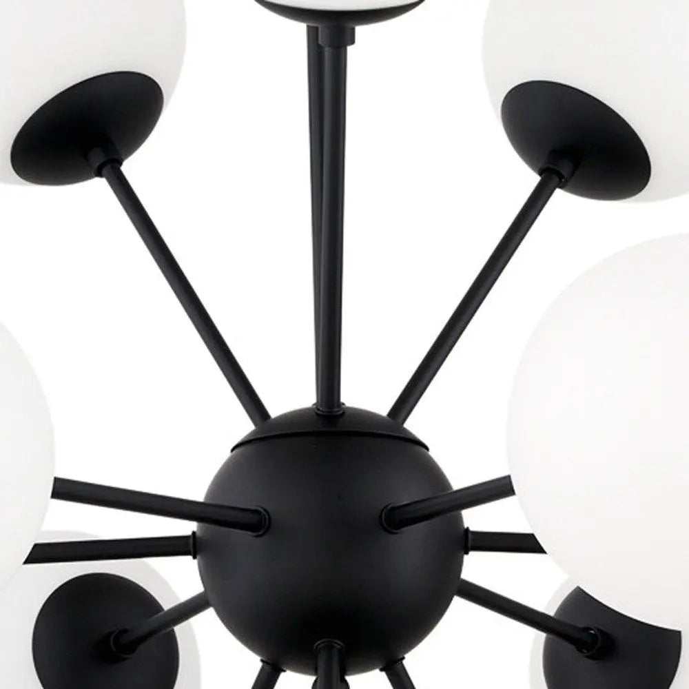 Black Sputnik Multi Light Frosted Metal and Glass Dimmable Chandelier With White Shades HomeRoots