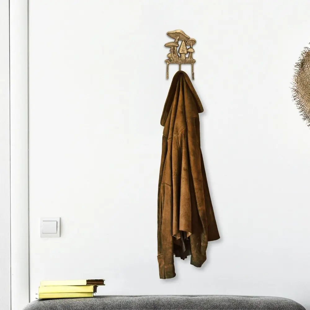 5" Antiqued Gold Cast Iron Mushroom Three Hook Wall Mount Coat Rack HomeRoots