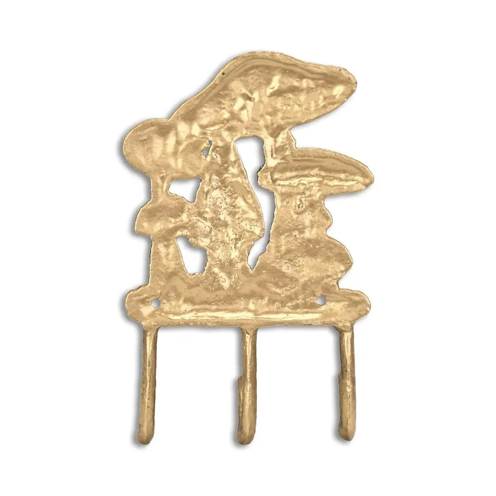 5" Antiqued Gold Cast Iron Mushroom Three Hook Wall Mount Coat Rack HomeRoots