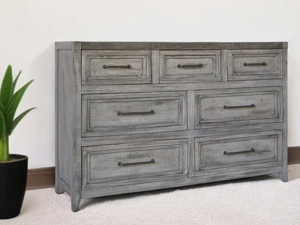 62" Brown Solid Wood Seven Drawer Double Dresser - NOBLE HOME INTERIORS