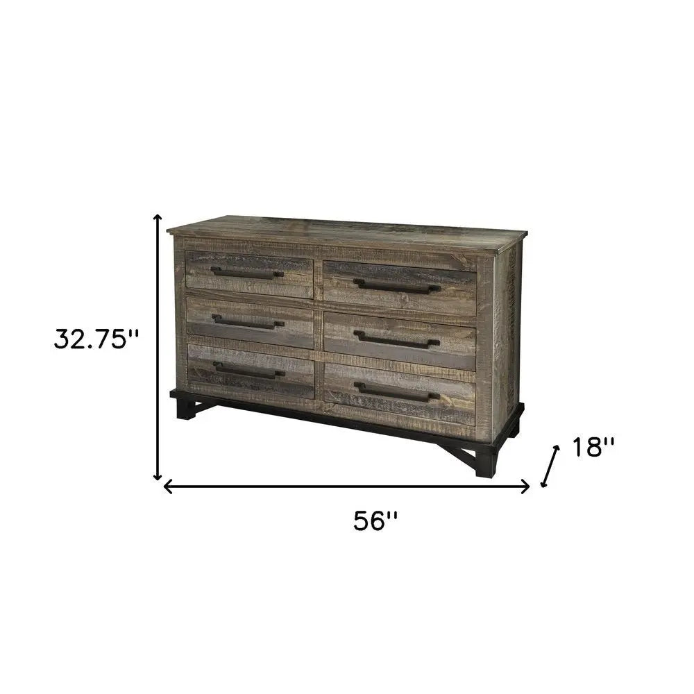 62" Brown Solid Wood Six Drawer Double Dresser - NOBLE HOME INTERIORS