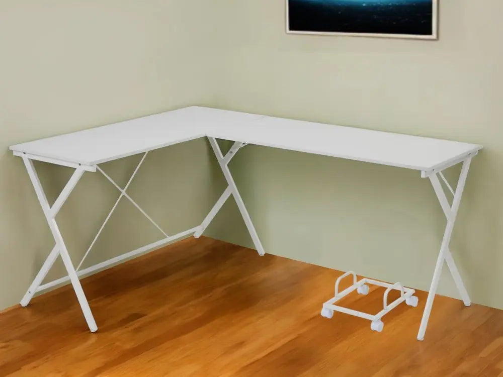 62" White L Shape Computer Desk - NOBLE HOME INTERIORS