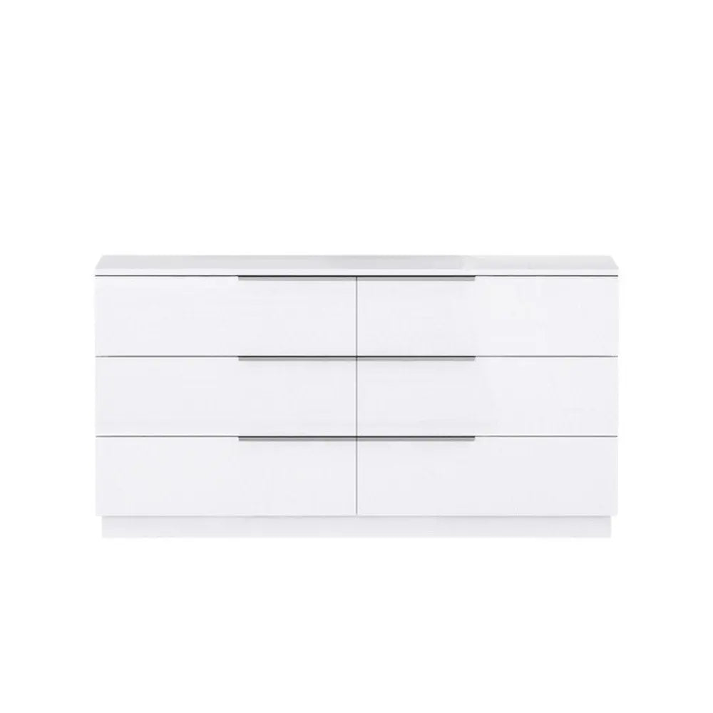 62" White Wood Six Drawer Double Dresser - NOBLE HOME INTERIORS