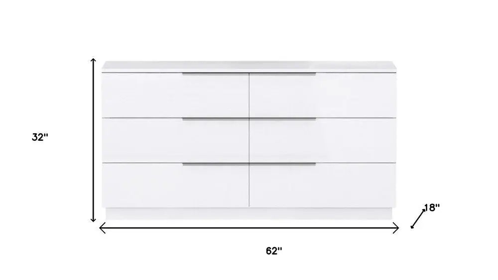 62" White Wood Six Drawer Double Dresser - NOBLE HOME INTERIORS