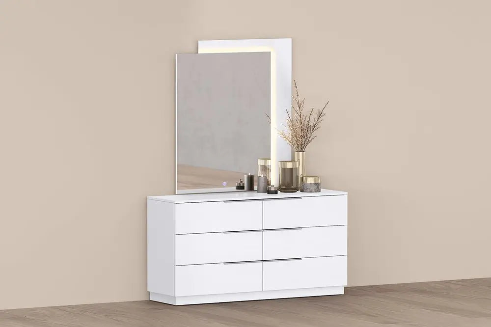 62" White Wood Six Drawer Double Dresser - NOBLE HOME INTERIORS