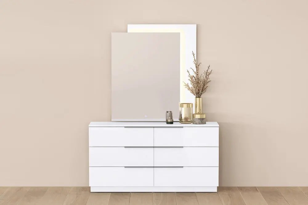 62" White Wood Six Drawer Double Dresser - NOBLE HOME INTERIORS