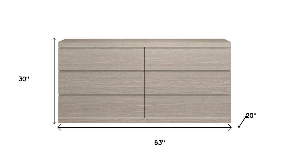 63" Beige Wood Six Drawer Double Dresser - NOBLE HOME INTERIORS