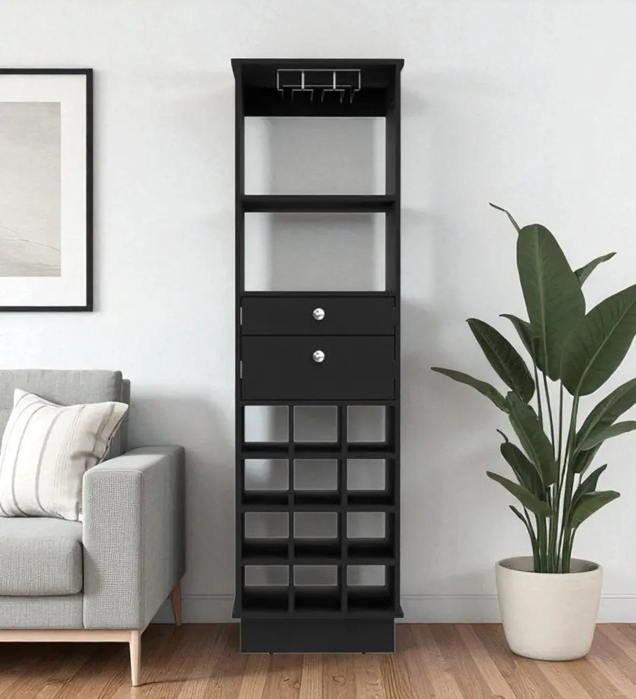 63" Black Wood Bar Cabinet With Two Drawers - NOVA HOME FURNITURE