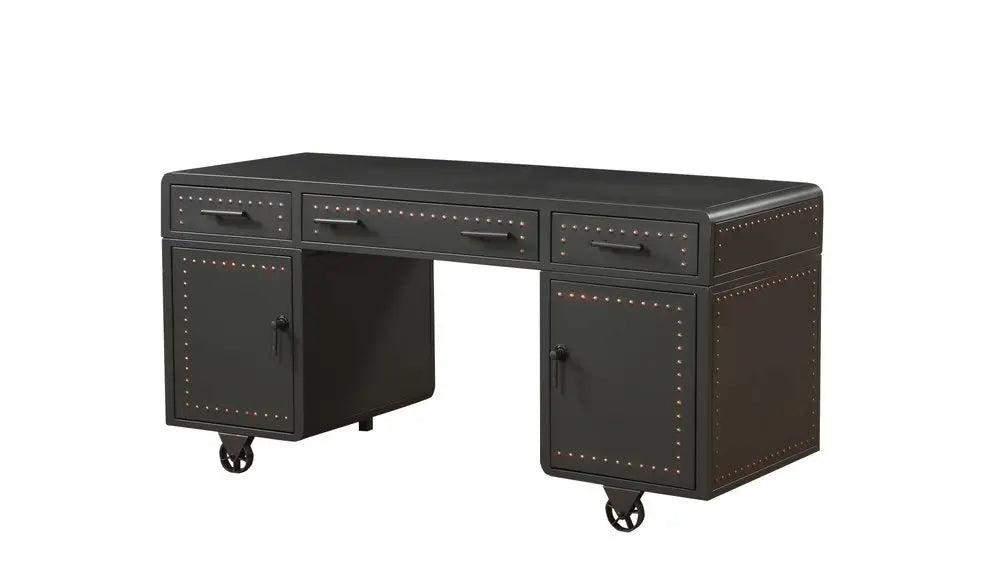 63" Gray Metal Executive Desk With Two Cabinets Three Drawers - NOBLE HOME INTERIORS