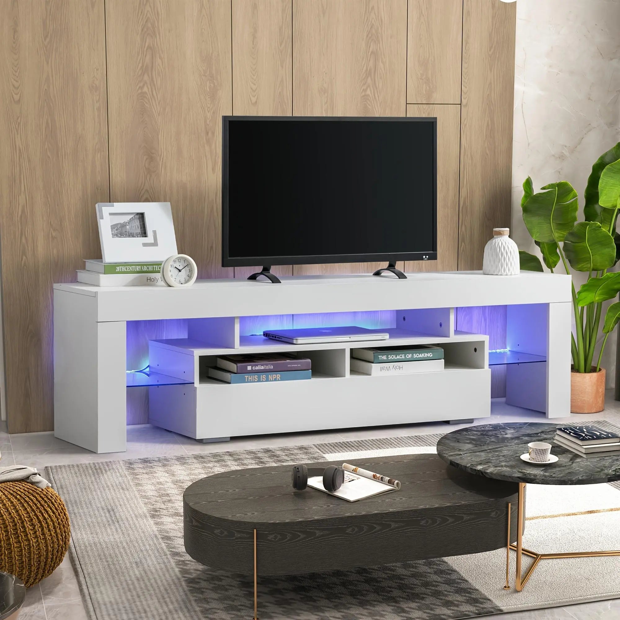63 - inch Modern High - Gloss TV Stand for 65/70 - inch TVs – Entertainment Center with Storage Drawer & RGB LED Lighting - NOVA - HOME - FURNITURE