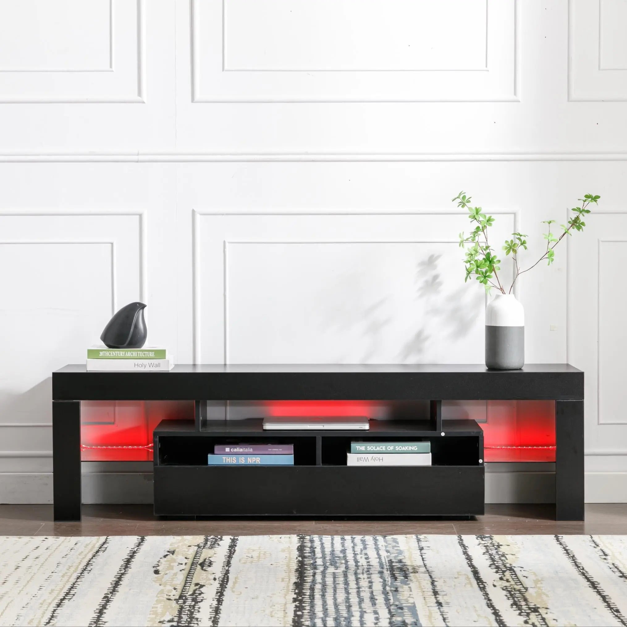 63 - inch Modern High - Gloss TV Stand for 65/70 - inch TVs – Entertainment Center with Storage Drawer & RGB LED Lighting - NOVA - HOME - FURNITURE