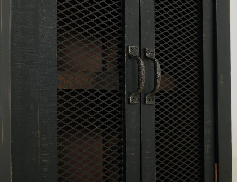 72" Brown and Black Distressed Wood Dining Hutch With Two Doors HomeRoots