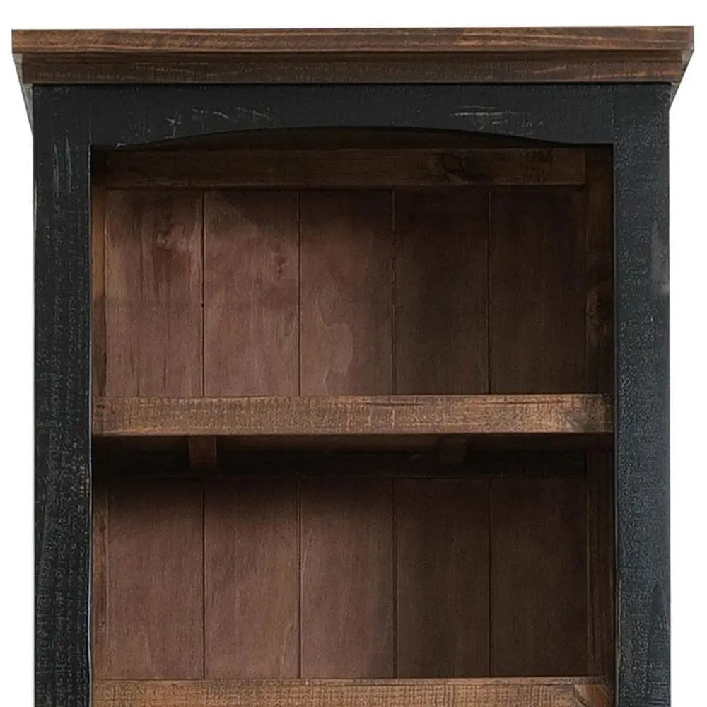 72" Brown and Black Distressed Wood Dining Hutch With Two Doors HomeRoots