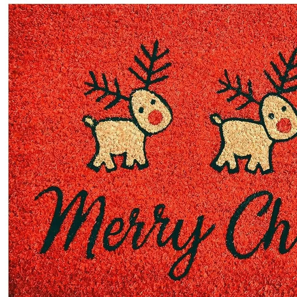 17" X 29" Red And Black Coir Reindeer Outdoor Christmas Door Mat HomeRoots