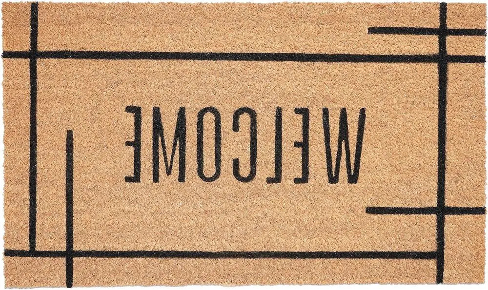 17" X 29" Natural And Black Welcome Outdoor Coir Door Mat HomeRoots