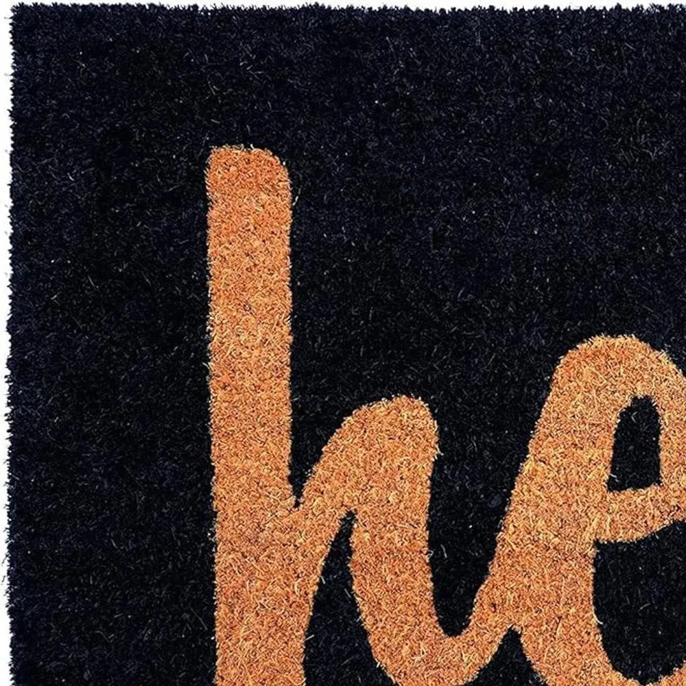 17" X 29" Black And Natural Hello Outdoor Coir Door Mat HomeRoots