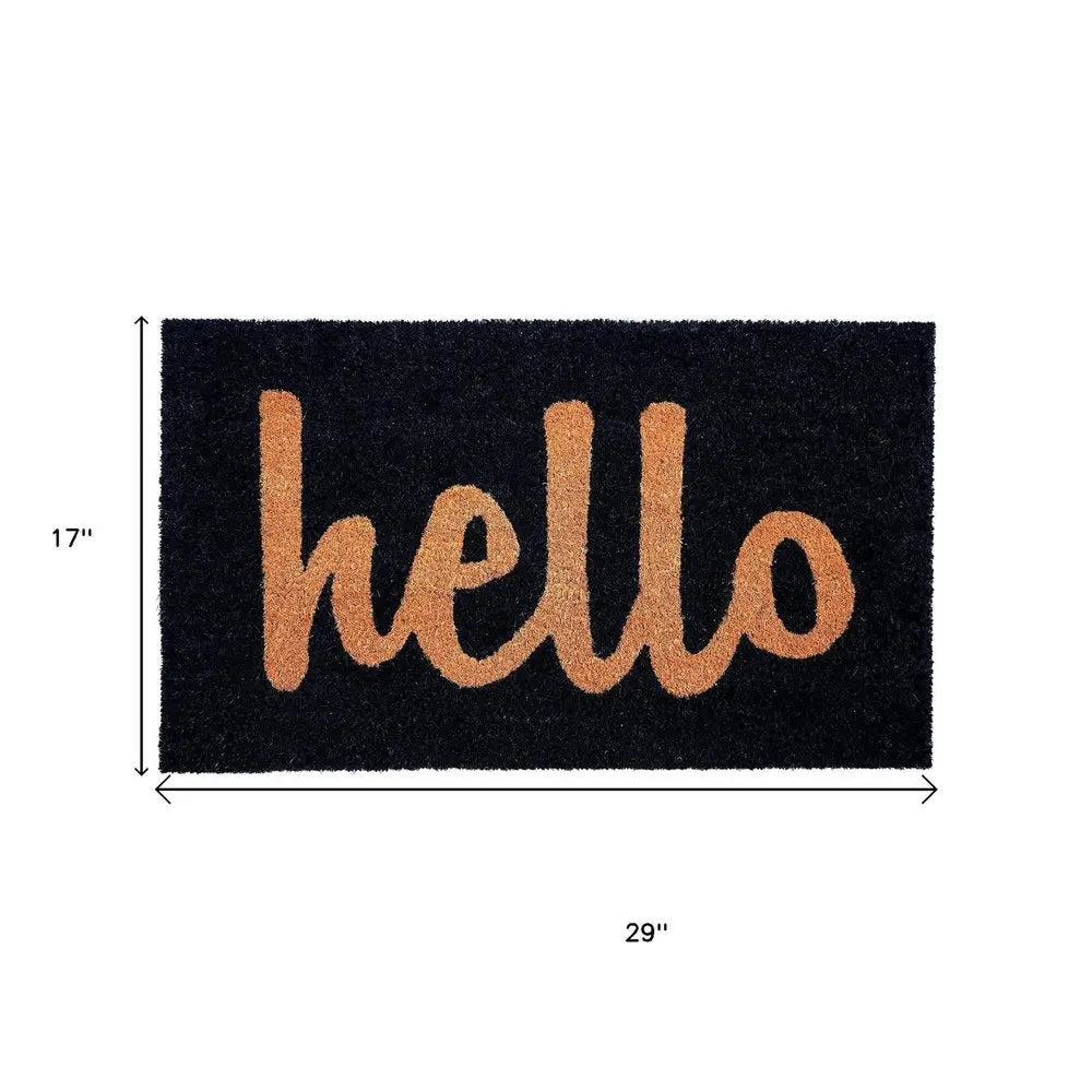 17" X 29" Black And Natural Hello Outdoor Coir Door Mat HomeRoots