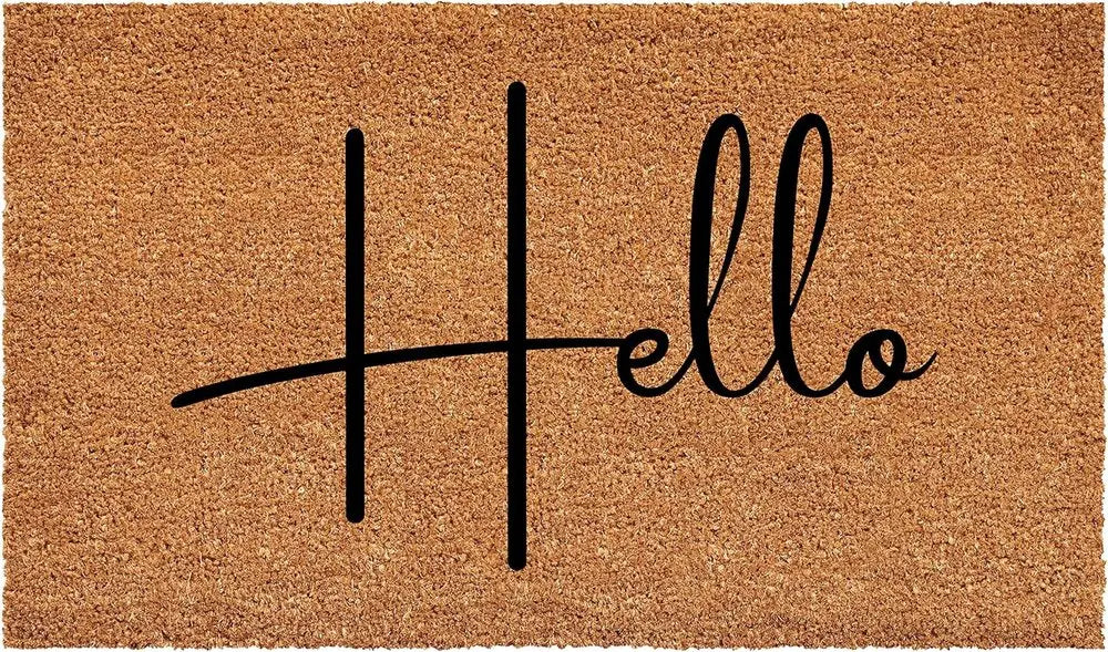 24" X 36" Natural And Black Mod Hello Outdoor Coir Door Mat HomeRoots