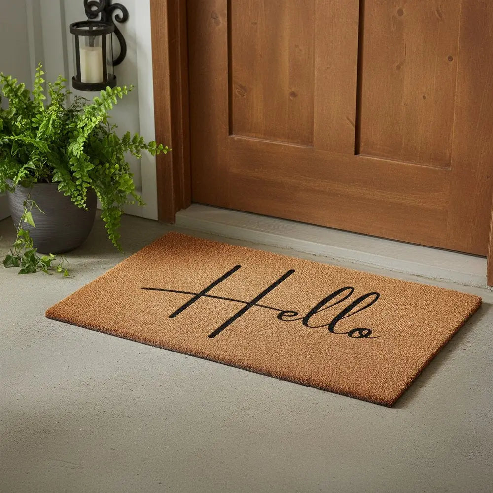 24" X 36" Natural And Black Mod Hello Outdoor Coir Door Mat HomeRoots