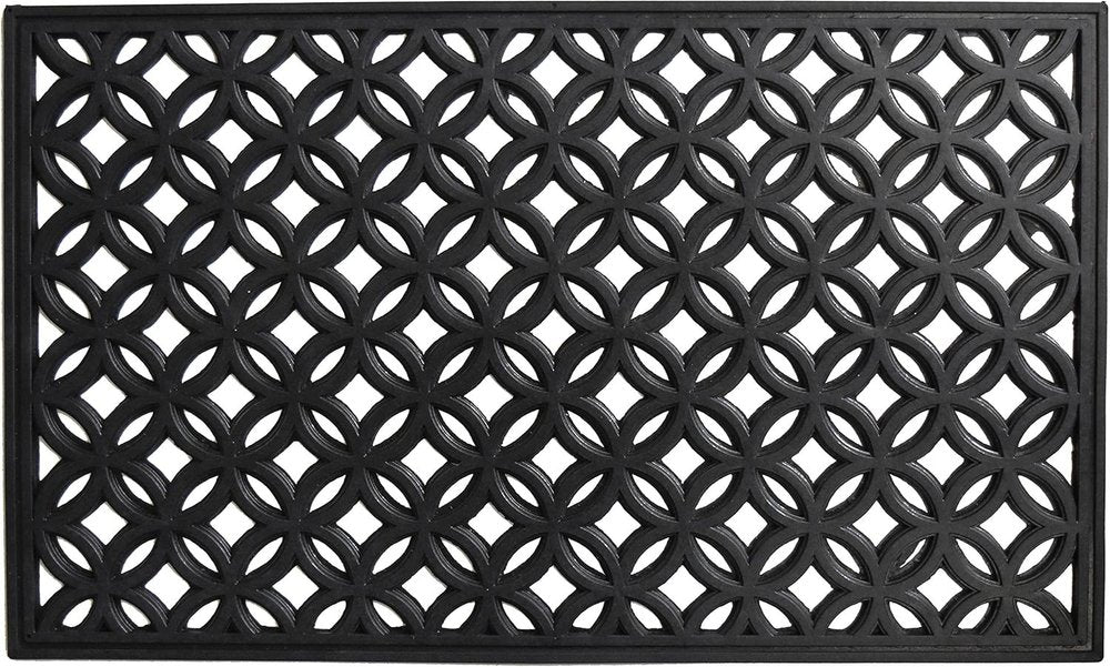 18" X 30" Black Geometric Outdoor Rubber And Rubber Door Mat