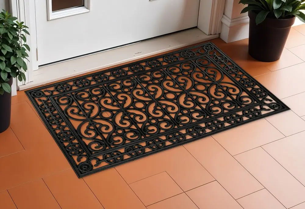 18" X 30" Black Scrollwork Outdoor Rubber Door Mat HomeRoots