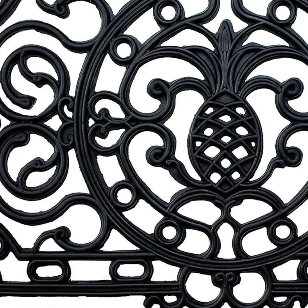 24" X 36" Black Pineapple And Scrollwork Outdoor Rubber Door Mat HomeRoots