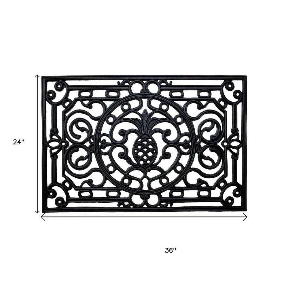 24" X 36" Black Pineapple And Scrollwork Outdoor Rubber Door Mat HomeRoots