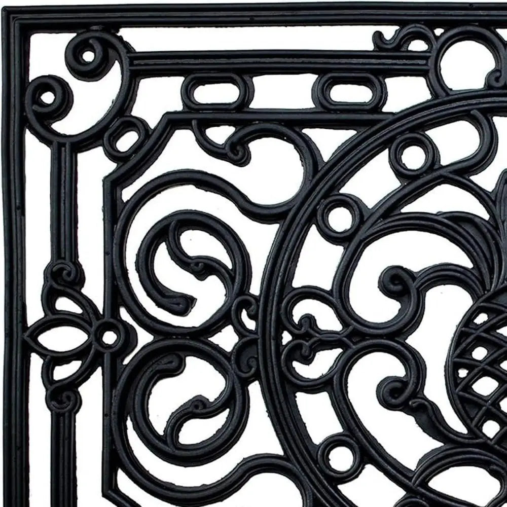 24" X 36" Black Pineapple And Scrollwork Outdoor Rubber Door Mat HomeRoots