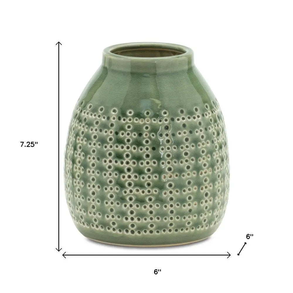 7" Green And White Round Clay Table Vase HomeRoots