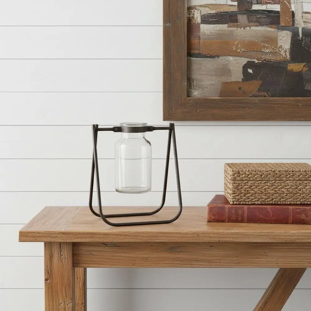 Set of Two Brown And Clear Round Metal Table Vase HomeRoots