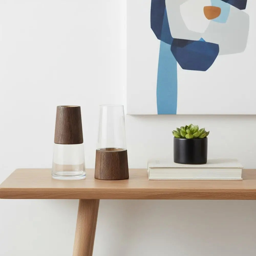 Set of Two Brown And Clear Round Glass Table Vase HomeRoots