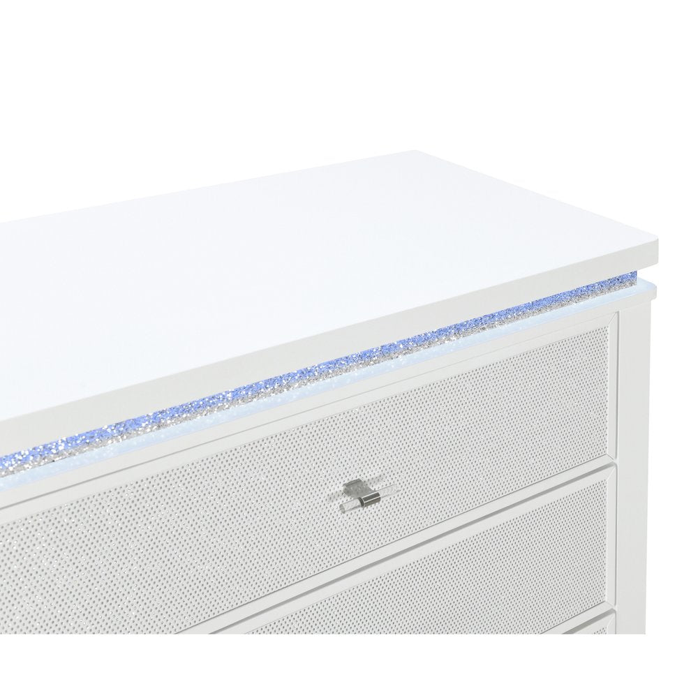 36" White Faux Crystal Glitter Wood Lighted Five Drawer Dresser
