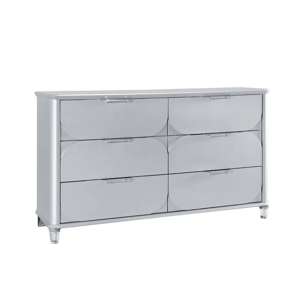 63" Silver Wood Six Drawer Double Dresser HomeRoots