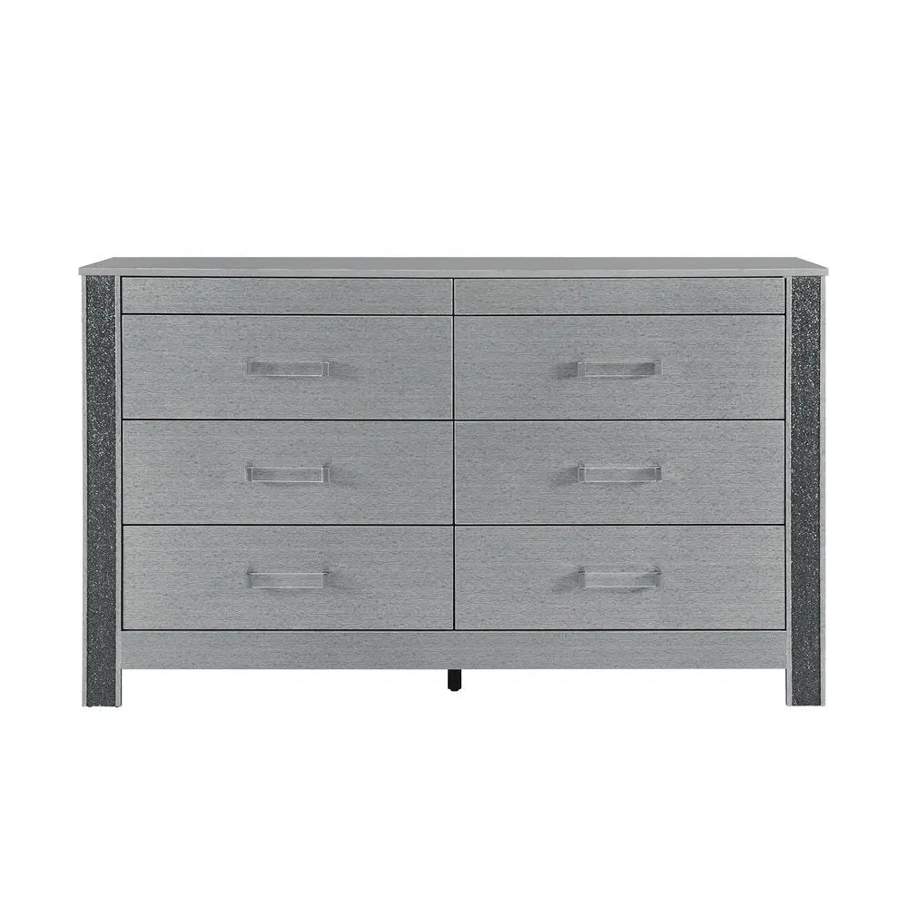 62" Silver Wood Six Drawer Double Dresser HomeRoots
