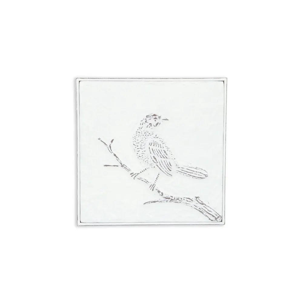 10" X 10" White Bird Metal Square Hanging Wall Decor HomeRoots